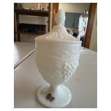Antique imperial milk glass stamped candy dish