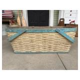 Antique woven XL basket painted turquoise with