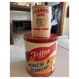 Vintage calabber girl baking powder tin and Frito
