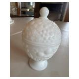 Vintage milk glass covered candy dish