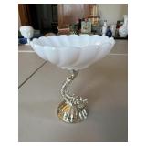 Vintage Koi fish candy milk glass dish