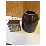 Vintage Telechron alarm clock and old crock