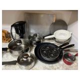 Lot of Good Clean Pots and Pans, Strainers