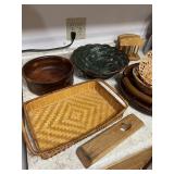 Lot of Wicker and Wooden Serving Ware