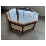 Glass Top Octogan Coffee Table w. Lower Caned