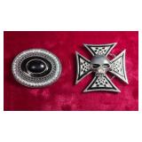 (2) Belt buckles-Iron cross, skull