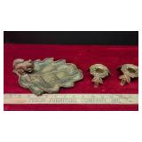 3 pcs. Cast - cold painted dish, candle hldrs.
