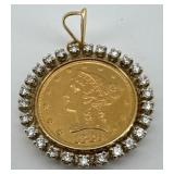 Gold USA Liberty Half Eagle Pendant with Diamonds