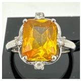 10k White Gold Ring with Citrine and Clear Stones
