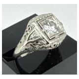 14k White Gold Diamond Ring with 0.75 ct Center