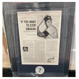 Framed Mickey Mantle Stop Smoking Ad