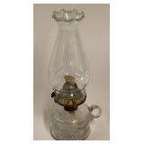 Glass Oil Lamp with Ribbed Base and Metal Burner