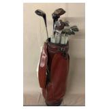 Leather Golf Bag with Clubs, including Ping Irons