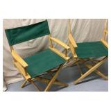 Two Wooden Director Chairs with Green Canvas