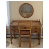 Pine Vanity Desk, Ladder Back Chair & Beveled Wall