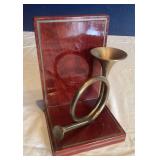 Brass Horn Book End With Wood Backing