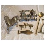 8 Brass Items: Horse, Fish Opener & Bullock Cart