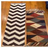 Flat Weave Runner Rugs  Black & Ivory Chevron and