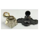 Victorian Metal Tray Inkwell & Clear Glass Inkwell