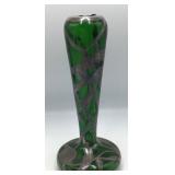 Early 1900s Art Nouveau Green Glass Vase with Ster