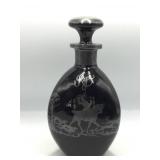 Art Deco Black Glass Rye Decanter Hunting Scene