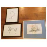 3 Framed Drawings with Abstract & Figurative Theme