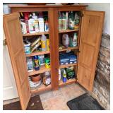 Wooden Two-Door Storage Cabinet with Contents