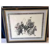 Dawn Rees 1990 Polo Players Framed Pen & Ink