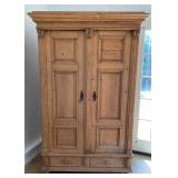 Rustic Pine Wardrobe Cabinet with Shelves & Drawer