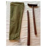 Antique Wooden Walking Stick with Green Canvas Cas