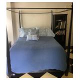 Wooden Queen Size Black 4 Poster Bed With Canopy F