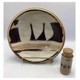 Cream Colored Geometric Bowl & Labeled Pot with Co