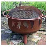 Metal Fire Pit with Mesh Lid Featuring Animal Cuto