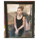 Large Framed Perri Murray Oil on Canvas Seated Por