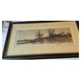 Framed 1891 Landscape Etching by E. J. Field