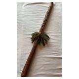 Handcrafted Wooden Ceremonial Staff with Feathers