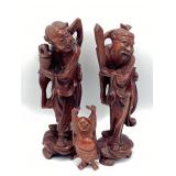 Chinese Hand-Carved Wooden Statues, 3-Piece Set
