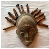Wooden Ceremonial Mask with Reed Ornamentation