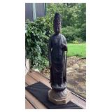 Antique Chinese Cast Iron Guanyin Statue 33 ins.