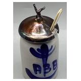 ABB Mustard Pot with Sterling Silver Lid & Spoon