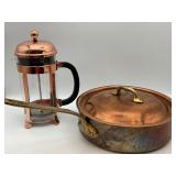 Copper Skillet with Brass Handle & Bodum Copper Fr