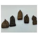 Antique Style Bronze Thai Buddha Amulets, Lot of 5