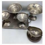 Plator Silverstone Pewter Goblets, Tray & Gravy Se