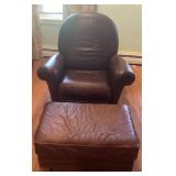 Italian Brown Leather Swivel Rocker Recliner & Ott