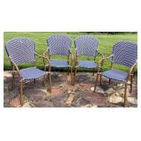 4 Aluminum Frame Chairs with Blue & White Faux Wic