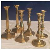 3 Pairs of Brass Candlesticks in Graduated Sizes