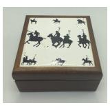 Wooden Box with Equestrian Polo Motif Lid