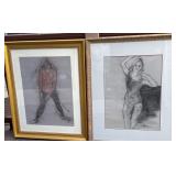 Signed Calvagni Charcoal & Conte Crayon Female Stu