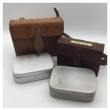 2 Leather Fly Fishing Cases with Metal Boxes.