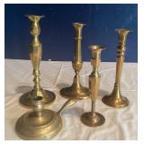 Five Brass Candlesticks in Assorted Designs